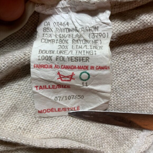 Vintage 90s Vest Medium Cream Linen Flax Rose Floral Button Front Back Tie - Picture 8 of 11